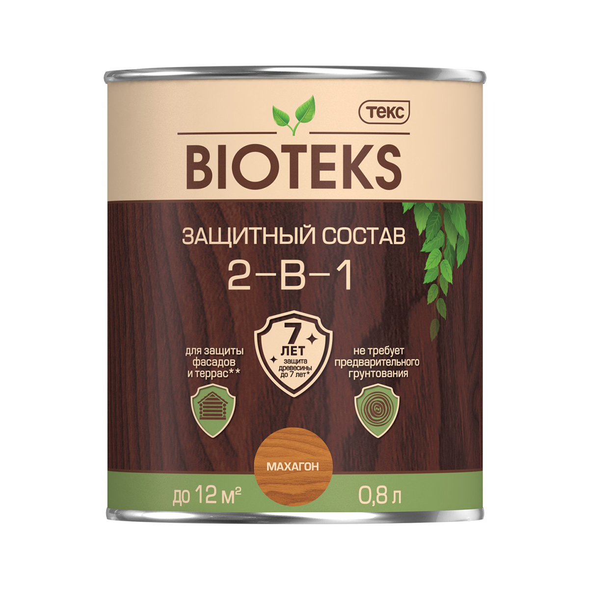 Биотекс махагон  0,8 л (1/14) защитный состав  2 в 1 "bioteks"