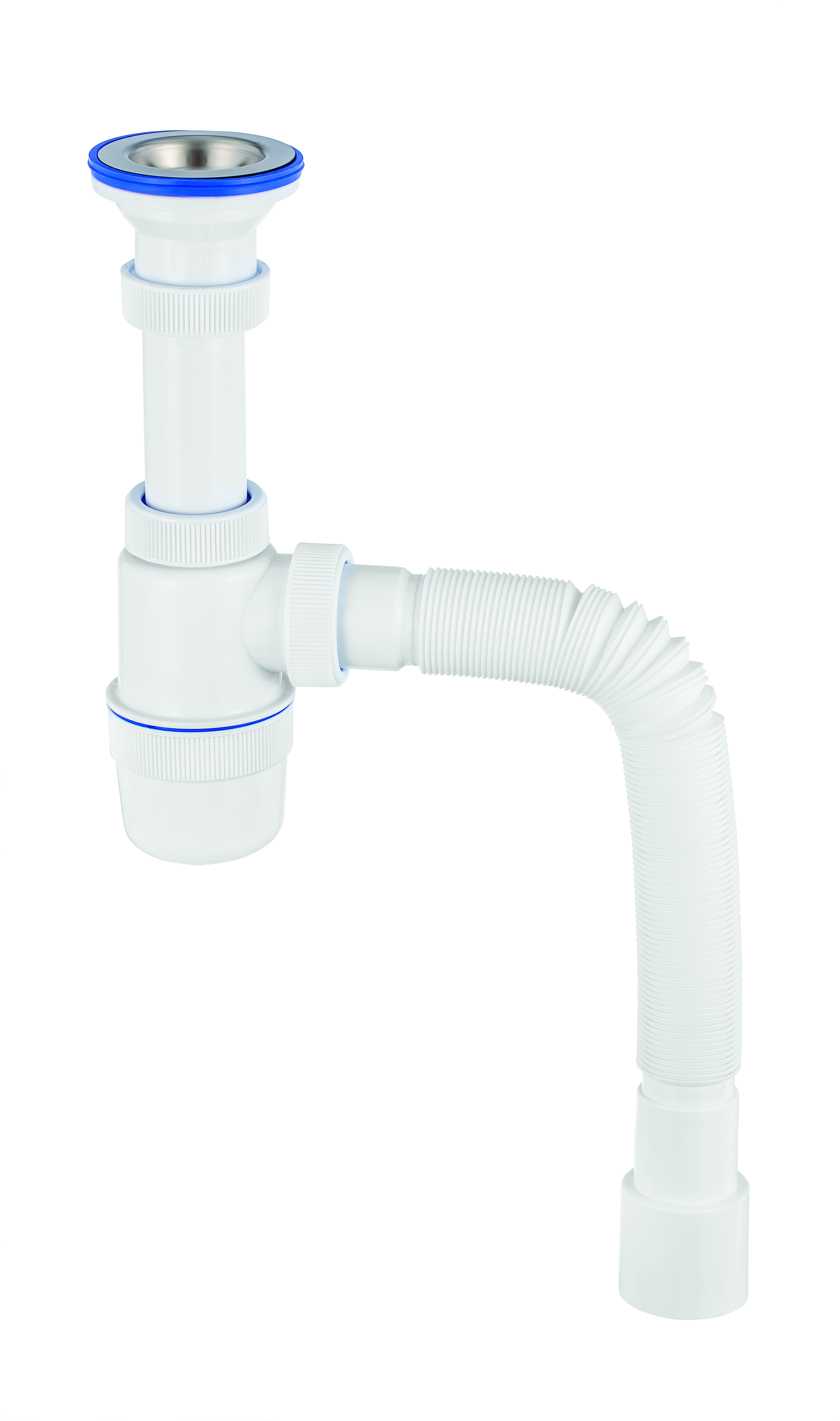 Сифон "элит" с нерж. чашкой 70 мм с удлин. выпуском, с гофротрубой 600 мм (1/30) "вирпласт"