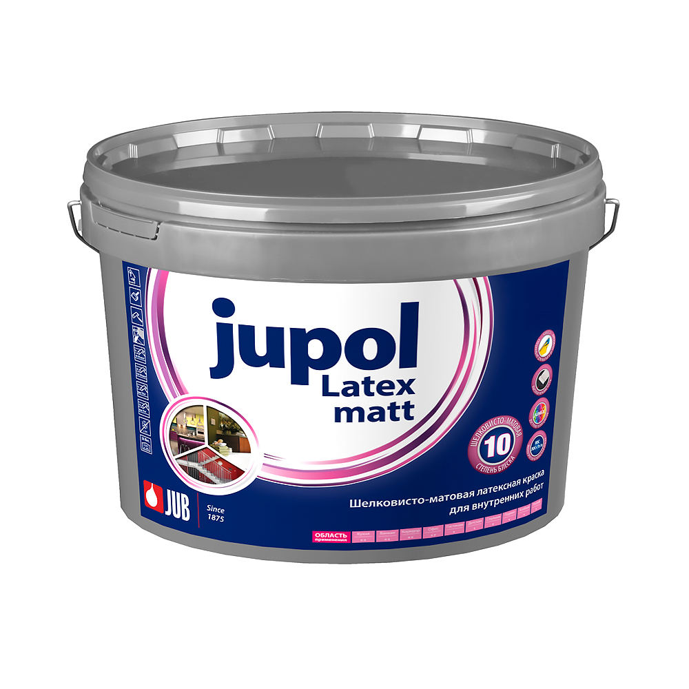 Краска в/д  "jupol latex mat"  латексная матовая для внутр. работ  база a (1001) 10 л (1/44)  "jub"