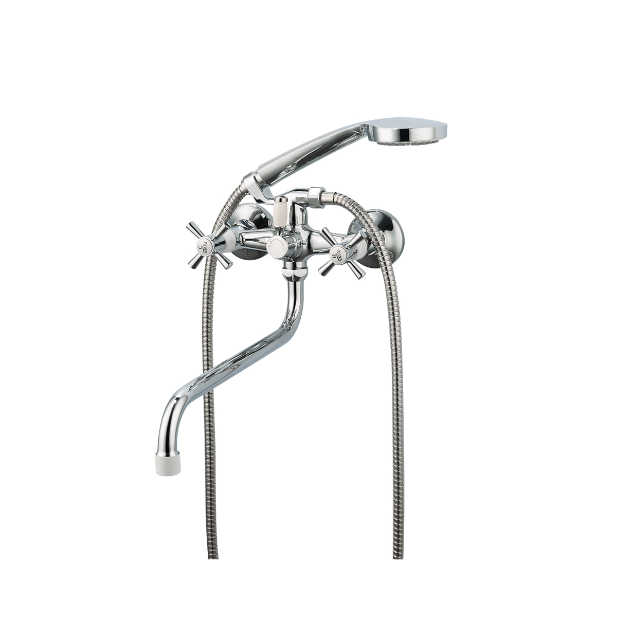 Смеситель для ванн r22118-7 длинный поворотн. излив, двухвентильный, хром/ белый (1/10) "frud"