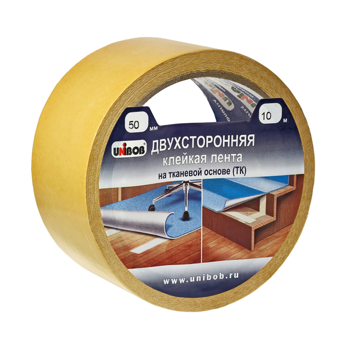 Скотч двусторонний тканевый 50 мм х 10 м (36) "unibob"