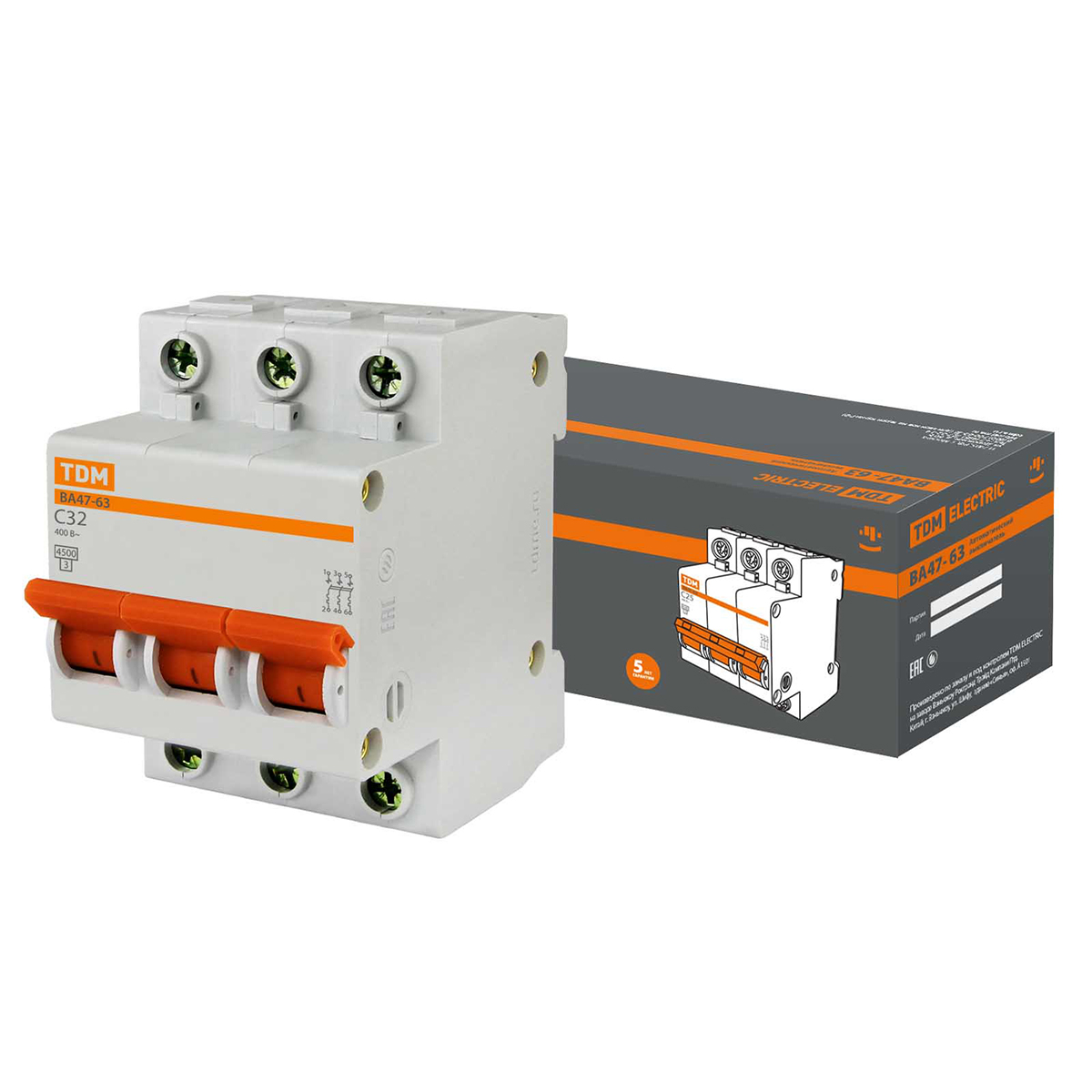 Выключатель автомат. ва47-63 3р 32а 4,5ка тип с (4/40) tdm sq0218-0022