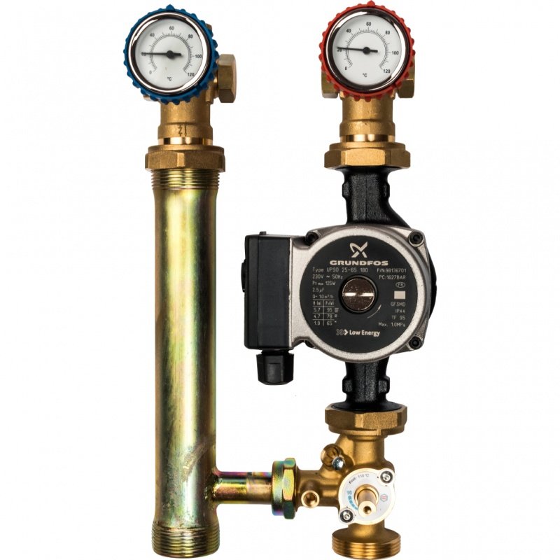 Насосная группа STOUT со смесительным контуром 1" с насосом Grundfos UPSO в теплоизоляции