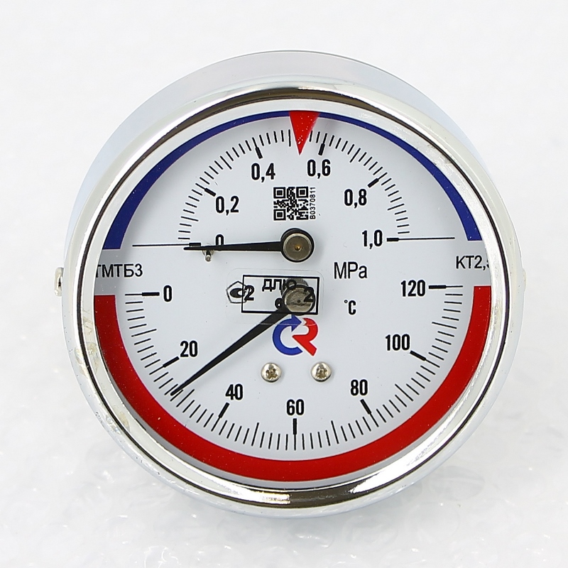 Термоманометр аксиальный d=80 мм, до 10 бар, до 120'С РОСМА ТМТБ- 31Т.1