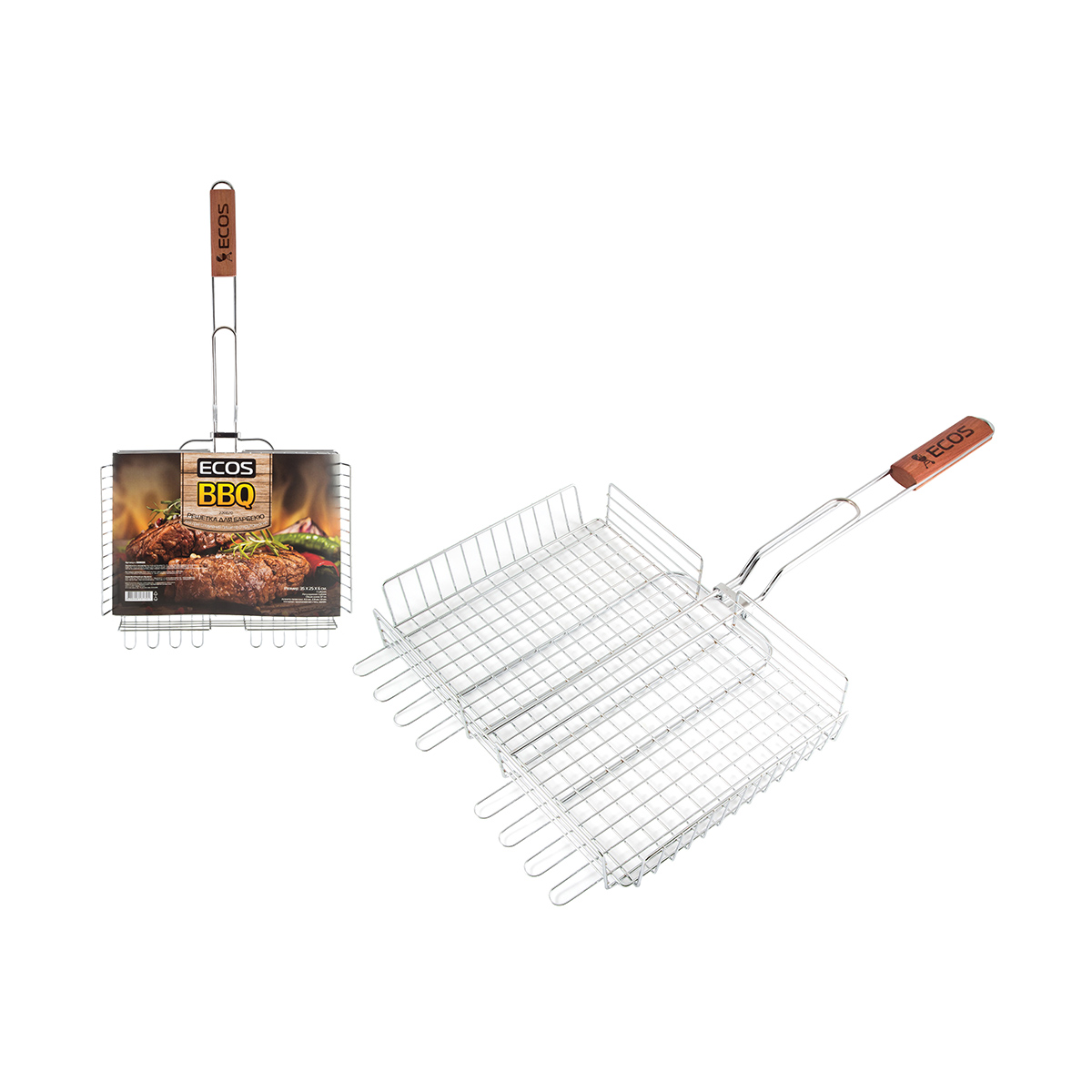 Решетка-гриль 35*25*6 см, хром, дерев. ручка (1/12) "ecos" 22002d