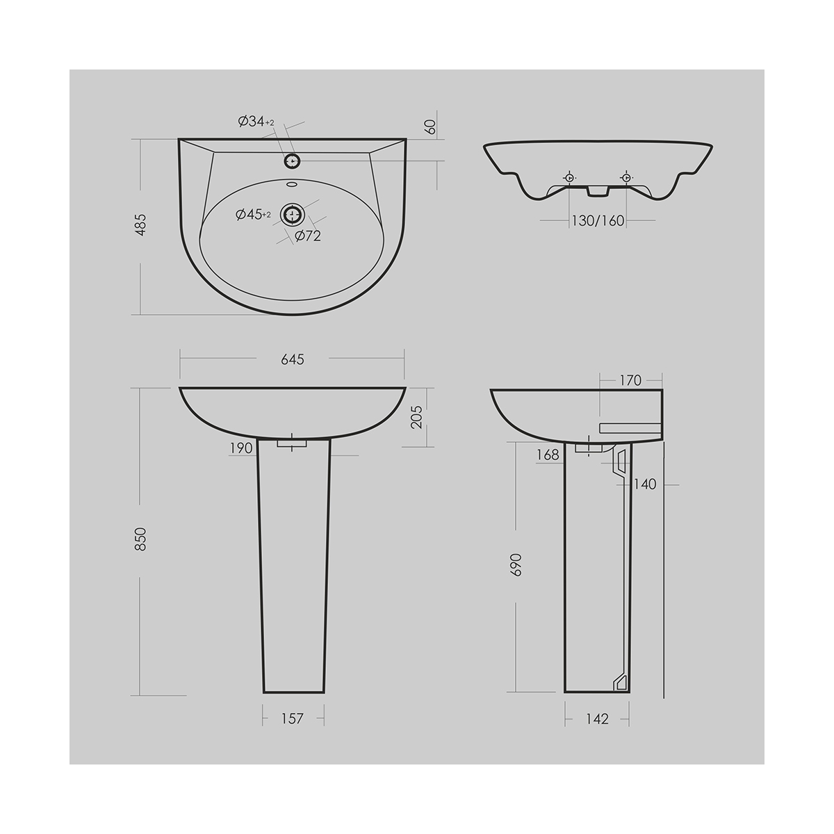 Раковина "classic" белая "sanita luxe"  wb.pd/classic/65-c/wht.g/s1