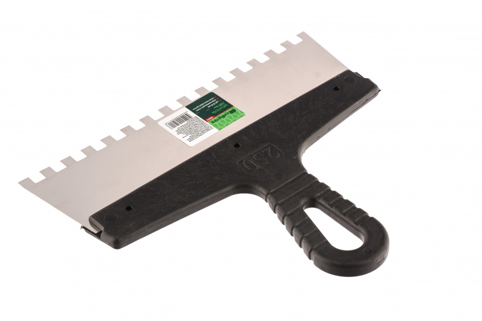 Шпатель из нержавеющей стали, 250 мм, зуб 8 х 8 мм, пластмассовая ручка Сибртех (85474)