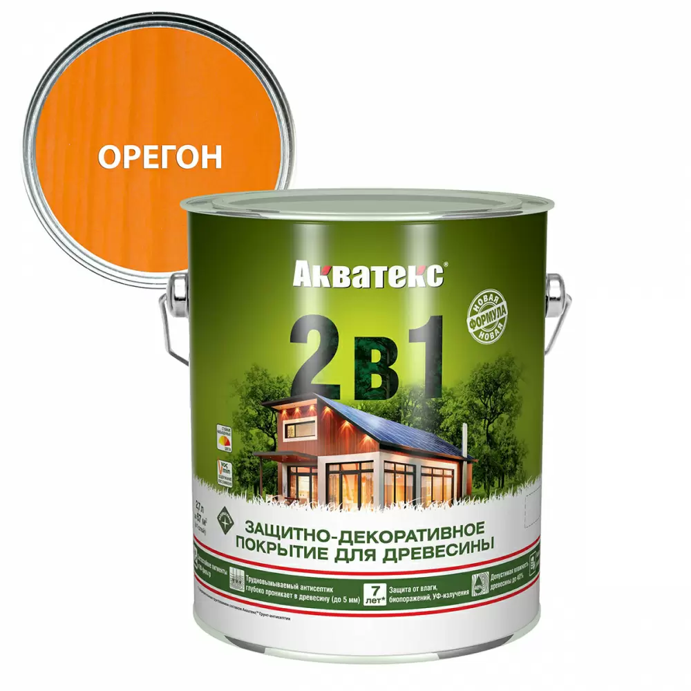 Акватекс 2 в 1 защит.-декор. покрытие для дерева алкидное полуматовое лессирующее, орегон (2,7л)