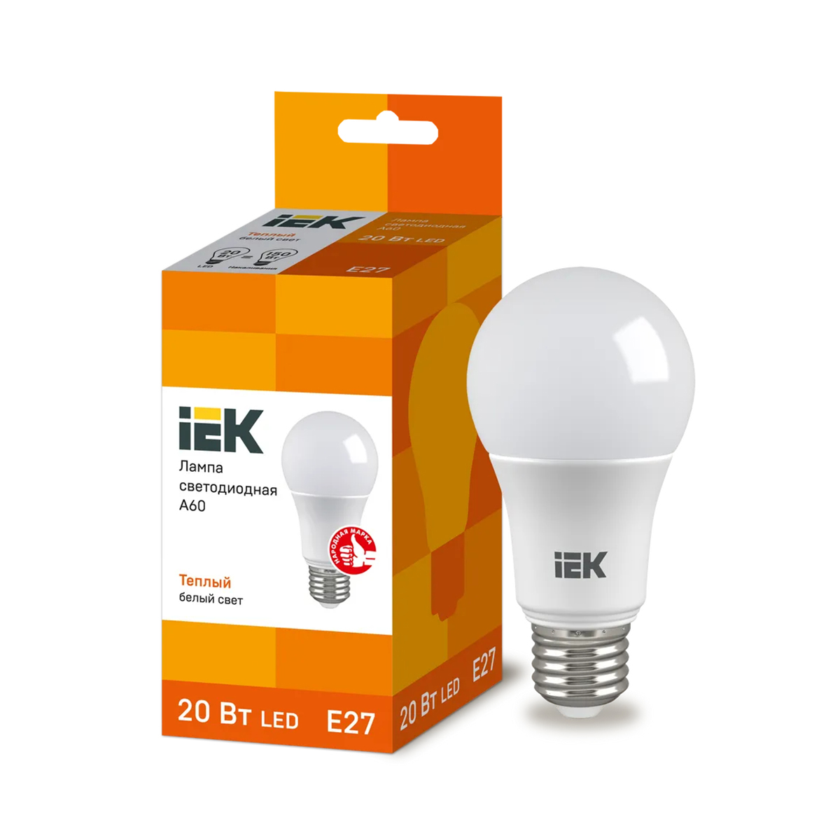 Лампа светодиодная (led) "iek" a60 шар 20w 3000 к e27, тепл. свет (10/100)