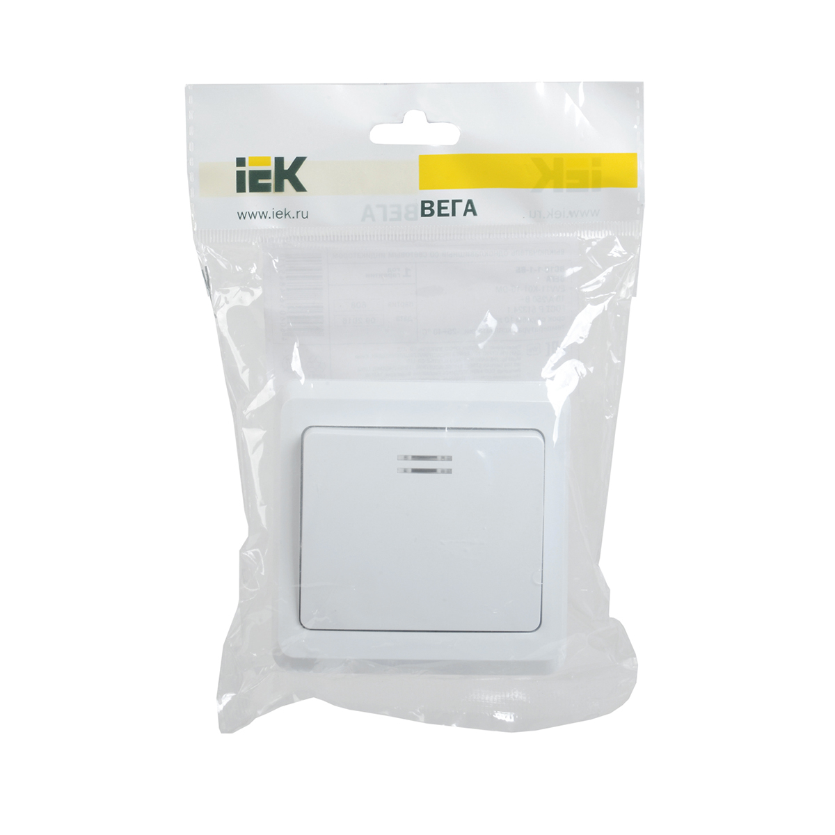 Выключатель "вега" 1 кл. с индикатором вс10-1-1-вб, 10а, белый (1/50/200) "iek"