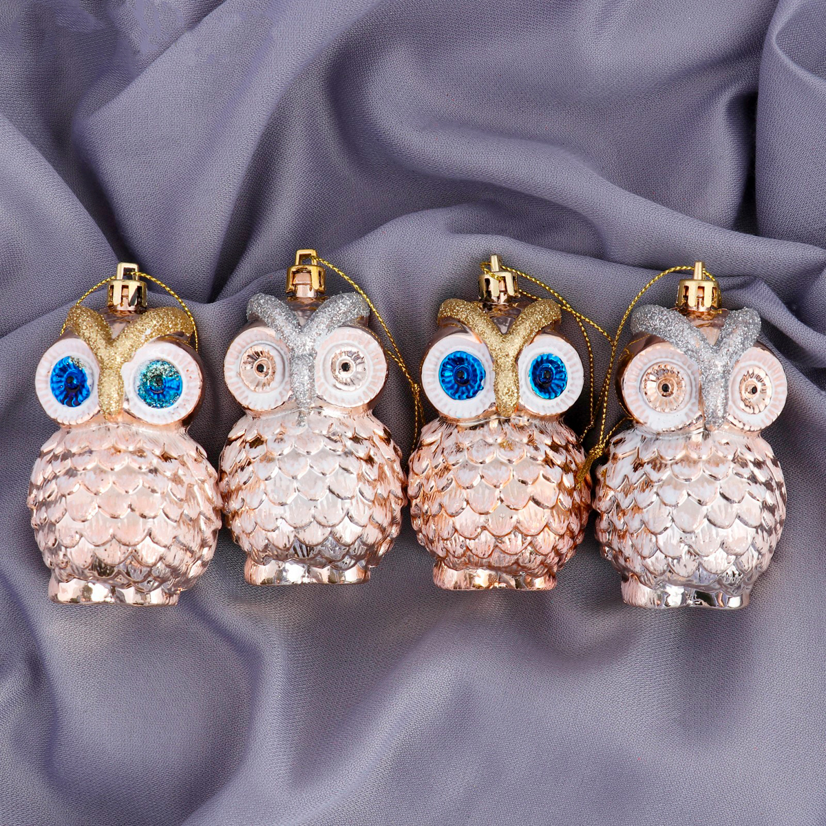 Украшение новогоднее "совушки" (набор 4 шт.) 7*4,5 см "зимнее волшебство" 4192772