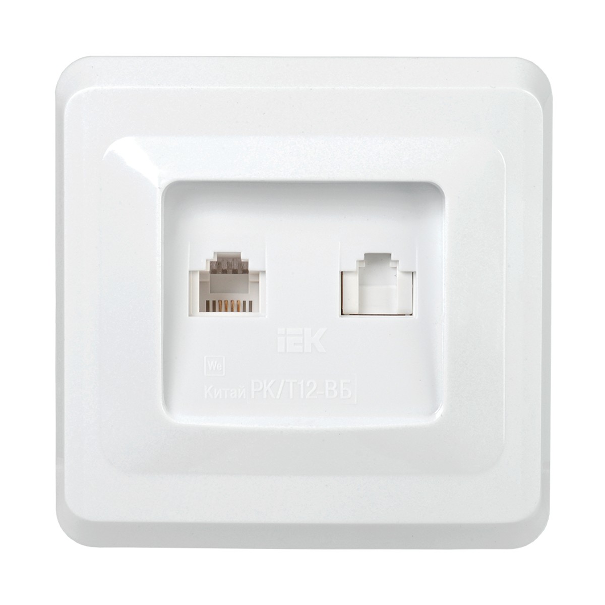 Розетка компьютерная и телеф. "вега" 2-х местн. рк/т12-вб, rj11/rj45, белый (1/50/200) "iek"