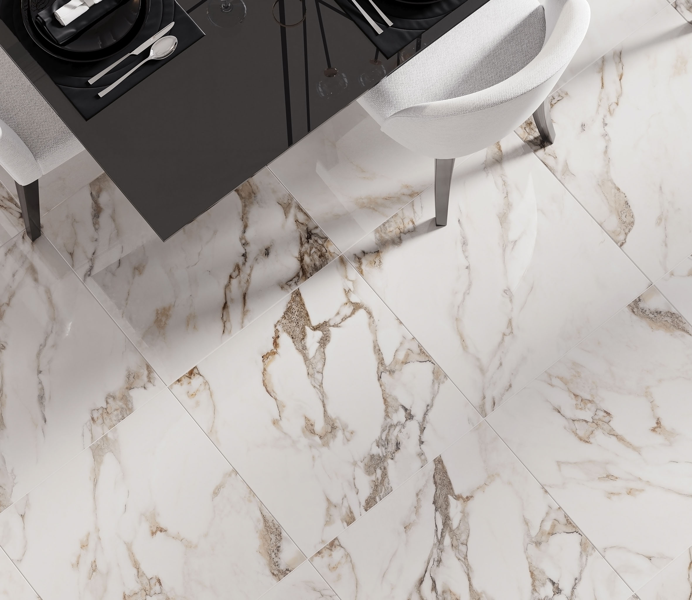 Calacatta bronze керамогранит белый полированный 60x120