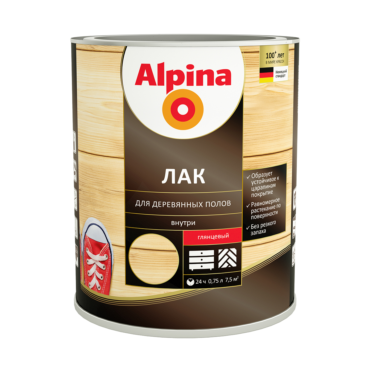 Лак для деревянных полов алкидно-уретановый глянцевый 0,75 л (1/6) "alpina"