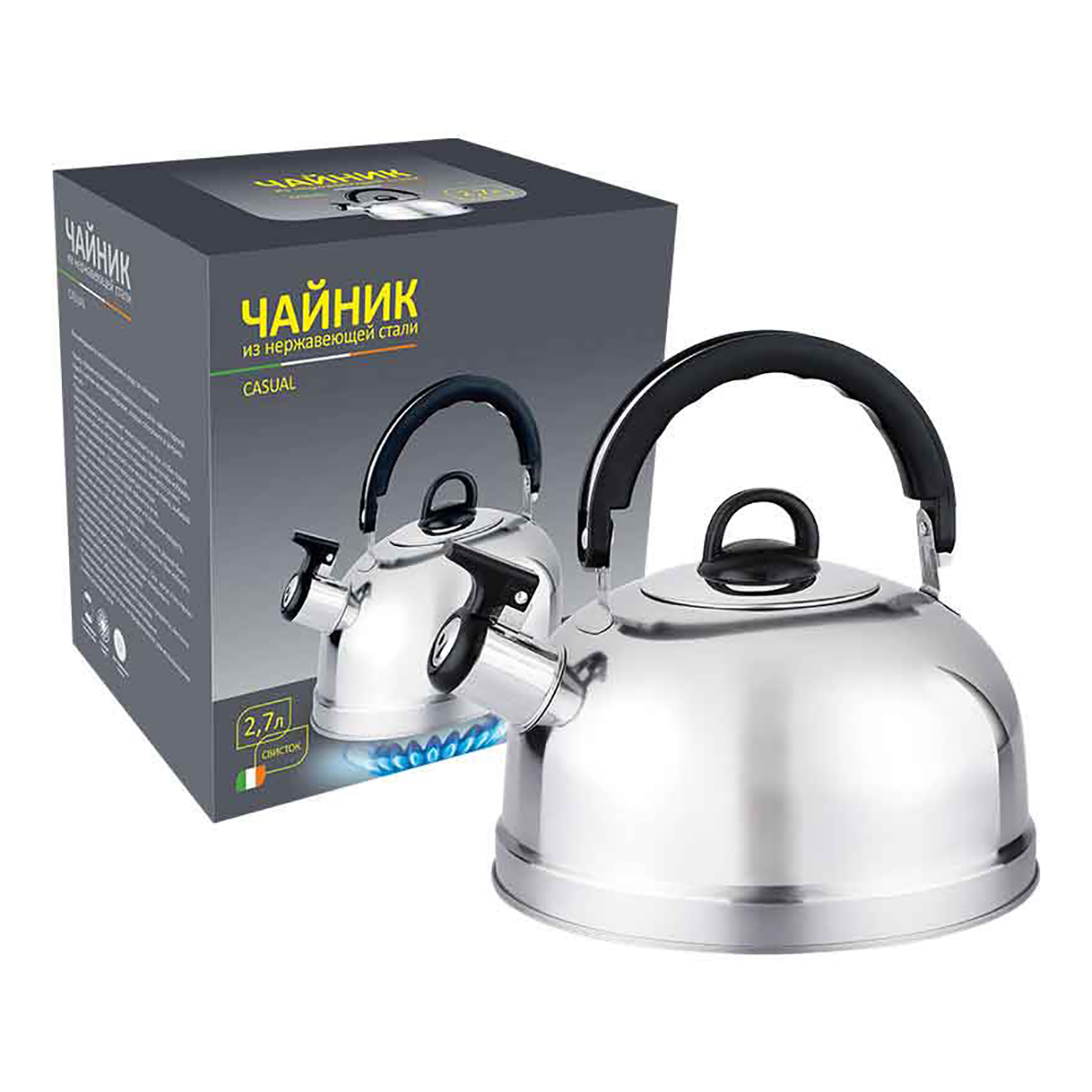 Чайник нержав. 2,7 л со свистком "casual" (зеркальная полировка) (1/12)