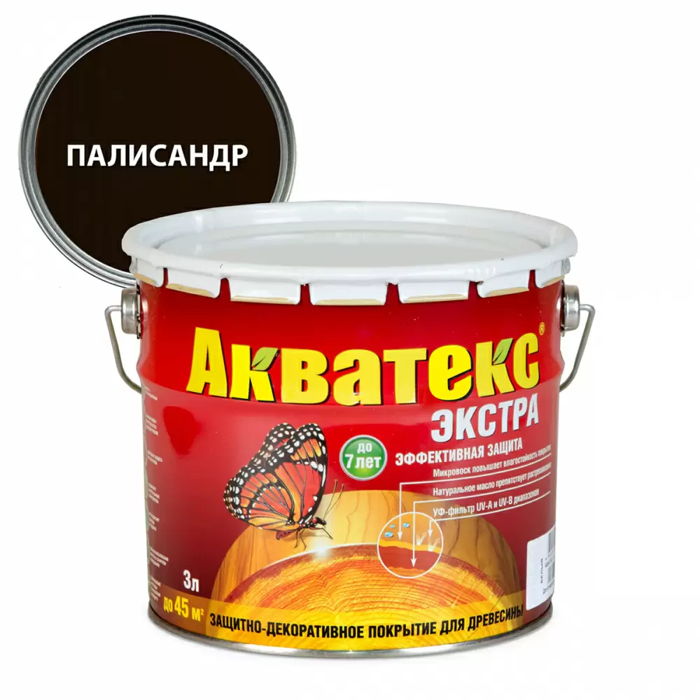 Акватекс-Экстра защитно-декоративное покрытие для древесины алкидное полуглянц, палисандр (3л)