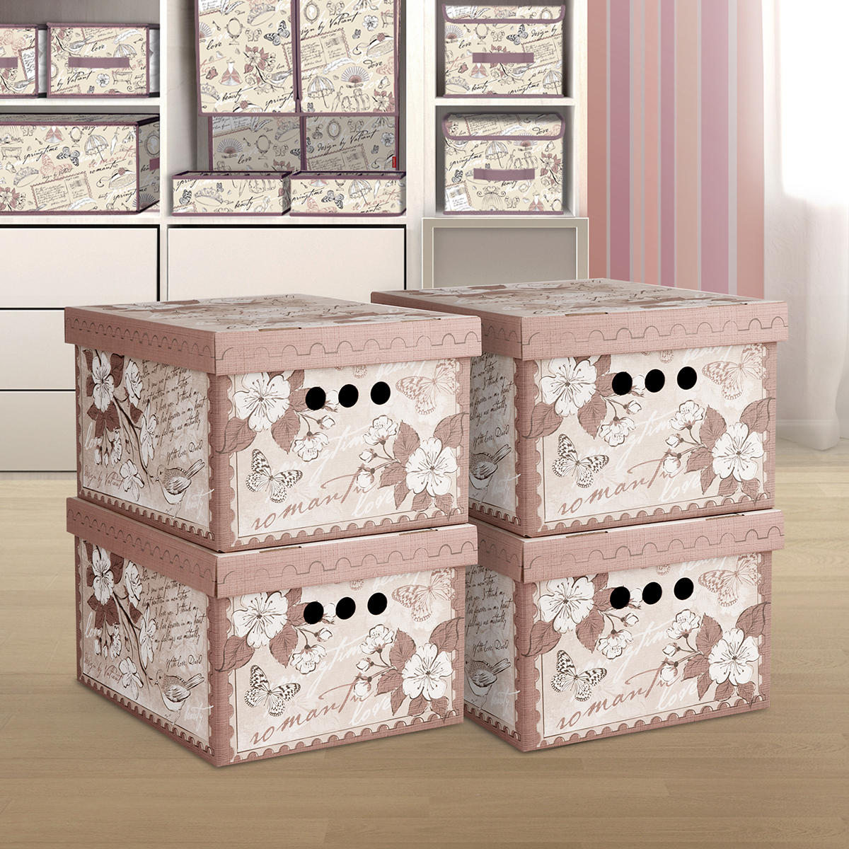 Короб для хранения "romantic" 25*33*18,5 см (набор 4 шт.) (1/10) "valiant" rm-bctn-4s