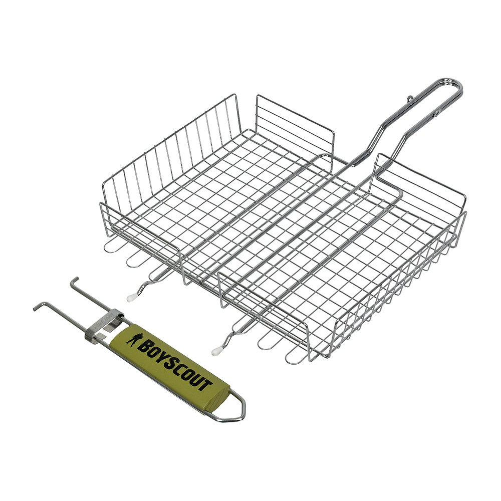 Решетка-гриль 30*25*5,5 см хромир., съемная ручка + веер для мангала (1/8) "boyscout" 61532