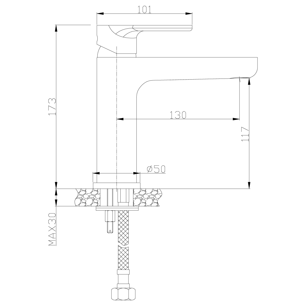 Смеситель для умывальника  rs33-13  монолитный (1/12) "rossinka"