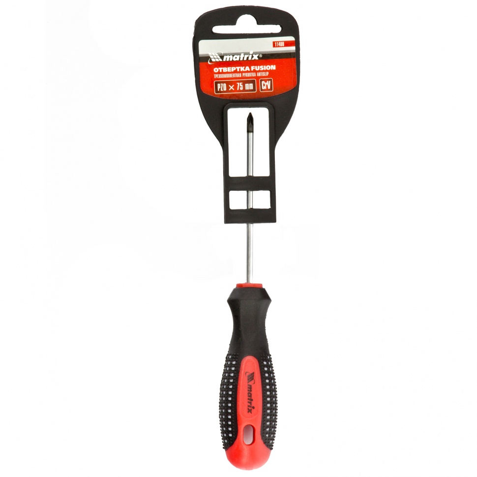 Отвертка Fusion, PZ0 x 75 мм, CrV, трехкомпонентная рукоятка "Anti slip" Matrix (11400)
