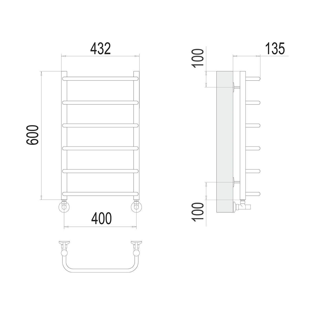 Полотенцесушитель водяной "стандарт" п6 400*600 (хром) "terminus"