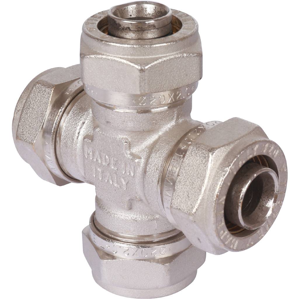 Крестовина равнопроходная 20 x 20 x 20 x 20 под обжим TIEMME для металлопласта