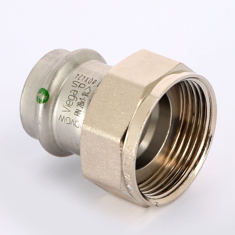 Муфта пресс-В с накидной гайкой 28х1"1/4 нержавеющая сталь Sanpress Inox VIEGA