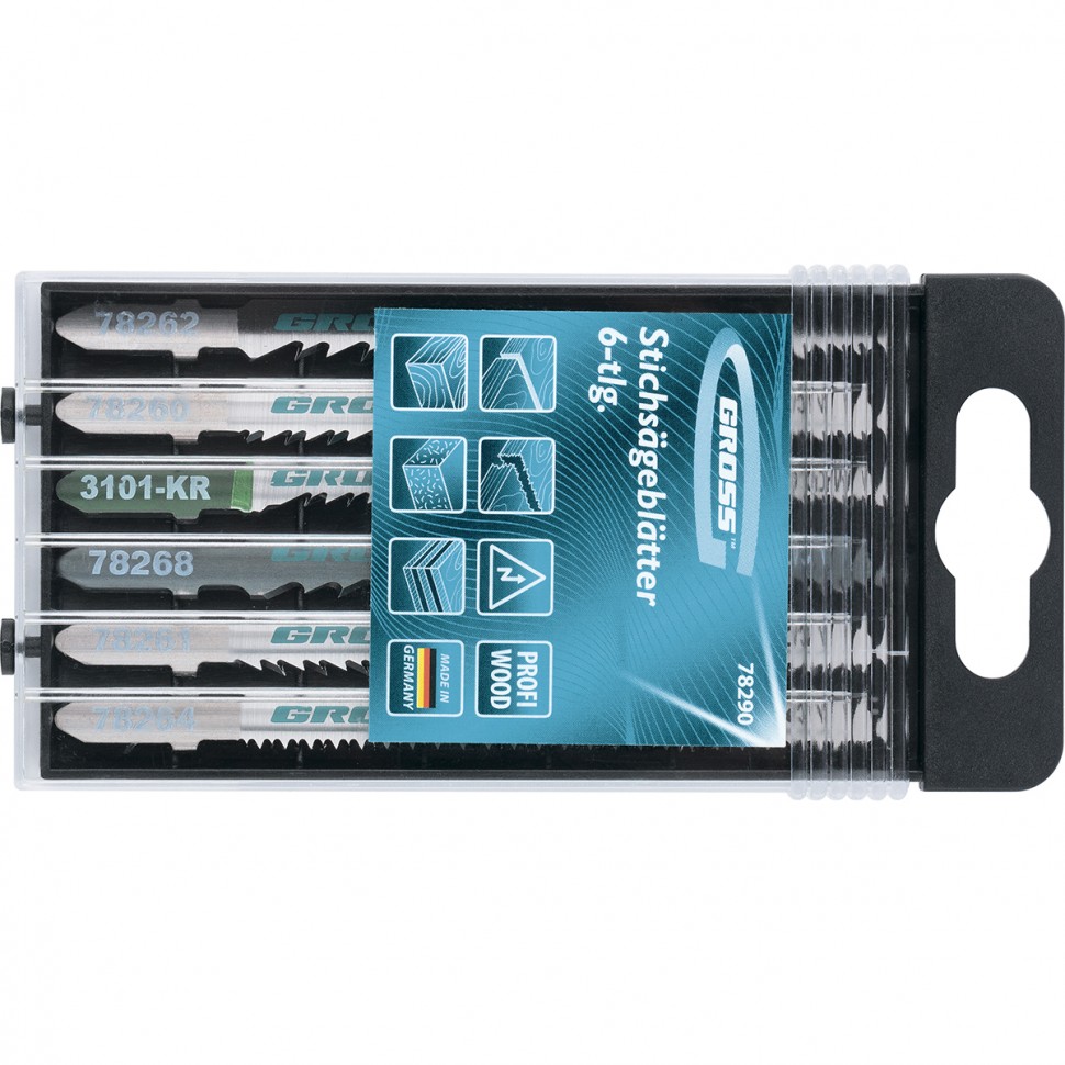 Набор полотен для электролобзика по дереву, 6 шт, Profi, пластиковый кейс Gross (78290)