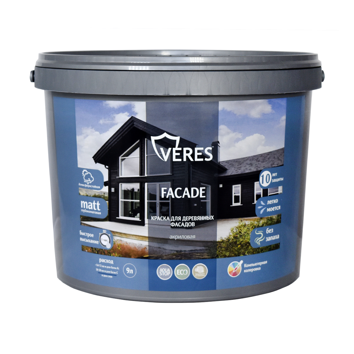 Краска "faсade" для деревянных фасадов акриловая база с 9 л (1) "veres"