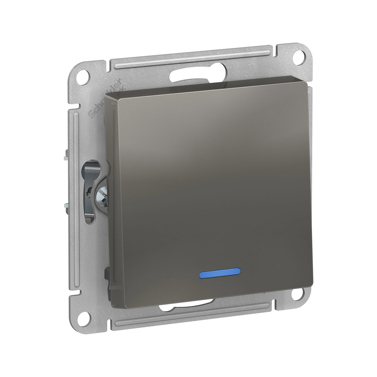 Выключатель "atlasdesign" 1 кл. с индикатором (механизм) 10а, стальной (1/5/20) "schneider"