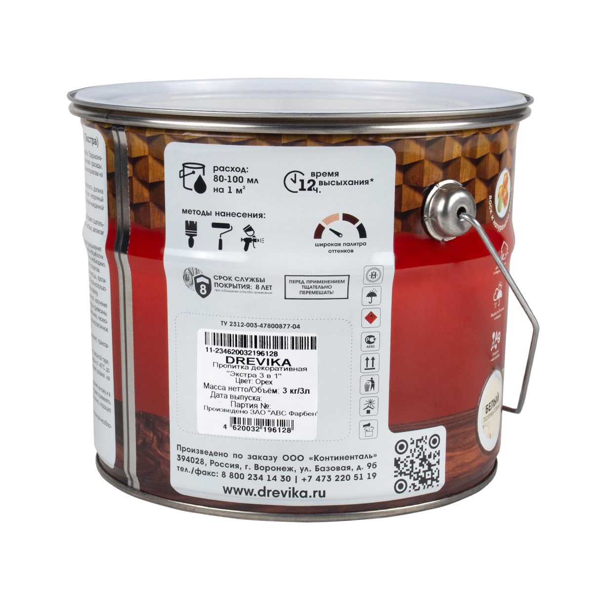 Пропитка декоративная "экстра 3 в 1" орех 3 л (1/4) "drevika"
