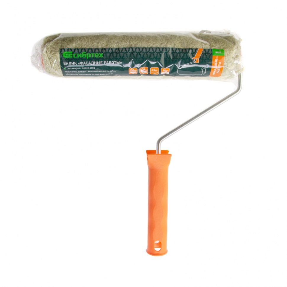 Валик "Фасадные работы", 250 мм, ворс 18 мм, D 36 мм, D ручки - 6 мм, полиакрил, полиэстер Сибртех (80225)