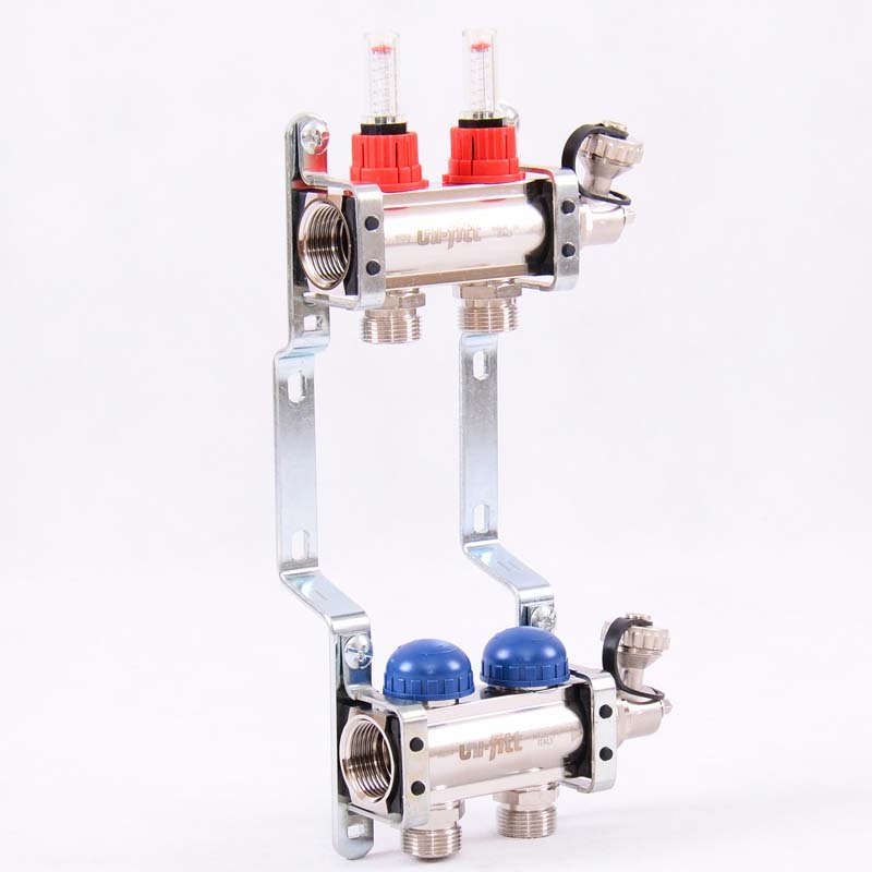 Коллекторная группа UNI-FITT 1'х3/4" ЕК 2 выхода с расходомерами и дренажными клапанами