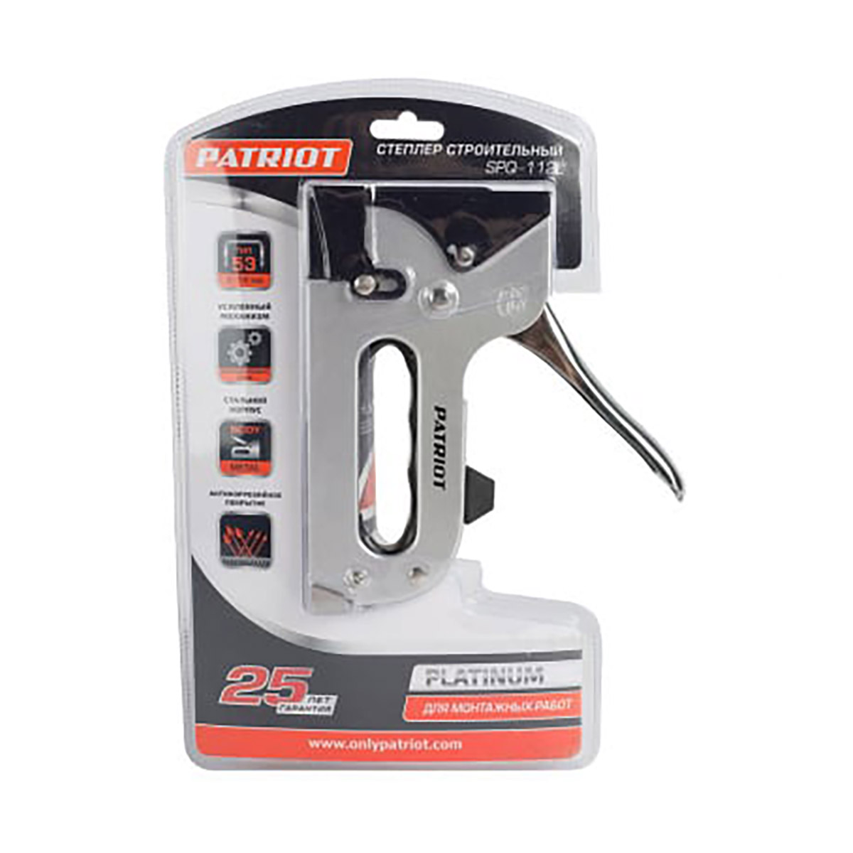 Пистолет скобозабивной "platinum" spq-112l для скоб (тип 53)+скобы 1000 шт.(1/5) "patriot" 350007503