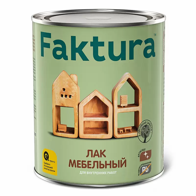 FAKTURA лак мебельный износостойкий алкидный, для дерева и металла, высокоглянцевый (0,7л)