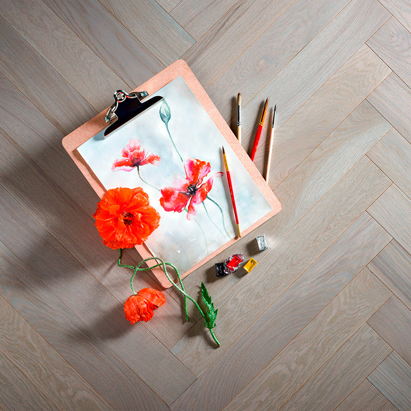 Coswick Английская ёлка 3-х слойная T&G шип-паз (90°) 1171-1591 Серая Пейна (Порода: Дуб)