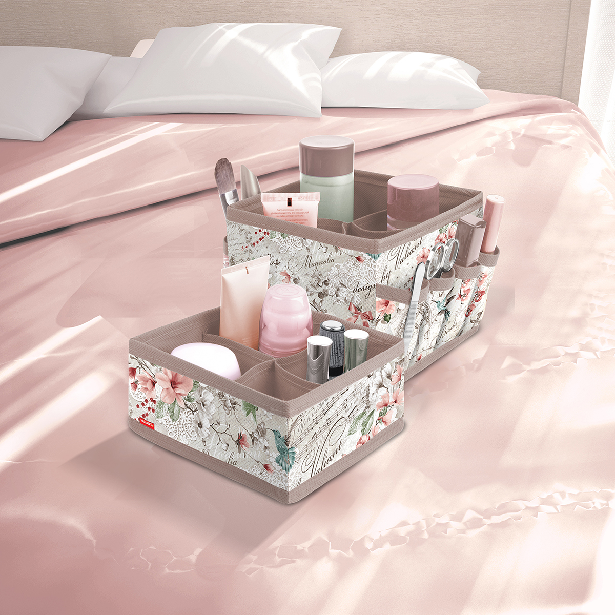 Органайзеры для косметики и аксес. "jardin" 2 шт. (15*15*12; 15*15*7 см) (1/24) "valiant" jr-s4s4