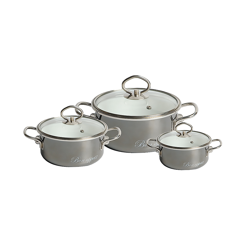 Набор кастрюль эмалиров. №13 "bon appetit" мокр. асфальт (2 + 3 + 4 л)  "стальэмаль"  8db135s