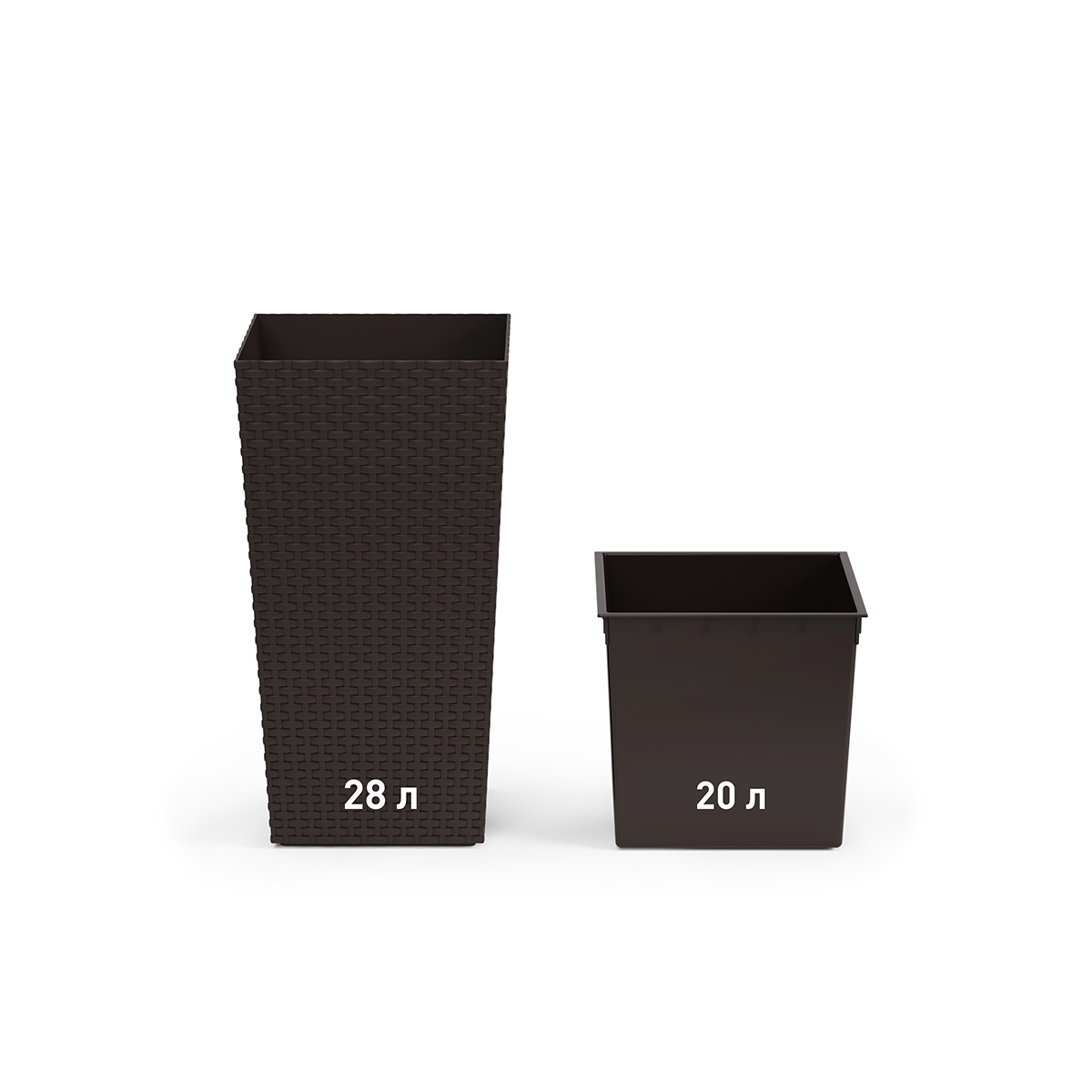 Кашпо для цветов напольное "ротанг" со вставкой 270*270*520 мм (мокко) (1/5) "альтернатива" м8849