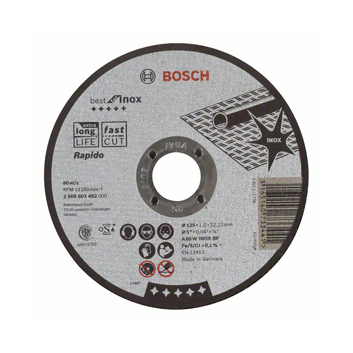 Круг отрезной по нерж. стали "best for inox", rapido 125 x 1,0 х 22,2 мм (1) "bosch" 2608603492
