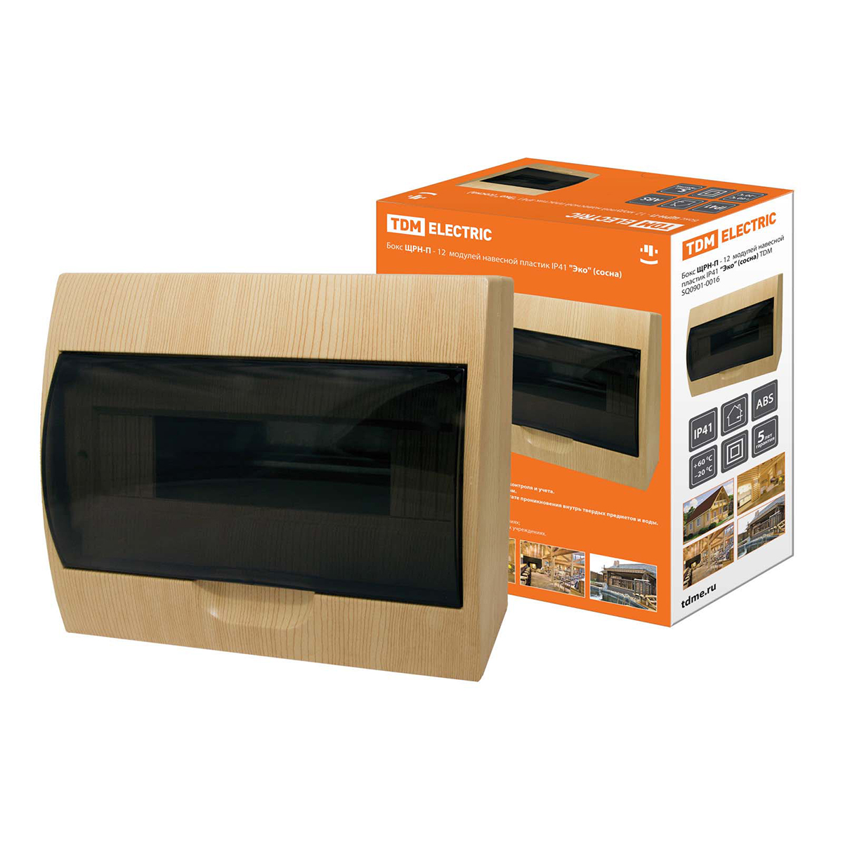 Щиток распределительный навесной щрн-п 12 модулей, пластик ip41 "эко" (сосна) (1/10) tdm sq0901-0016