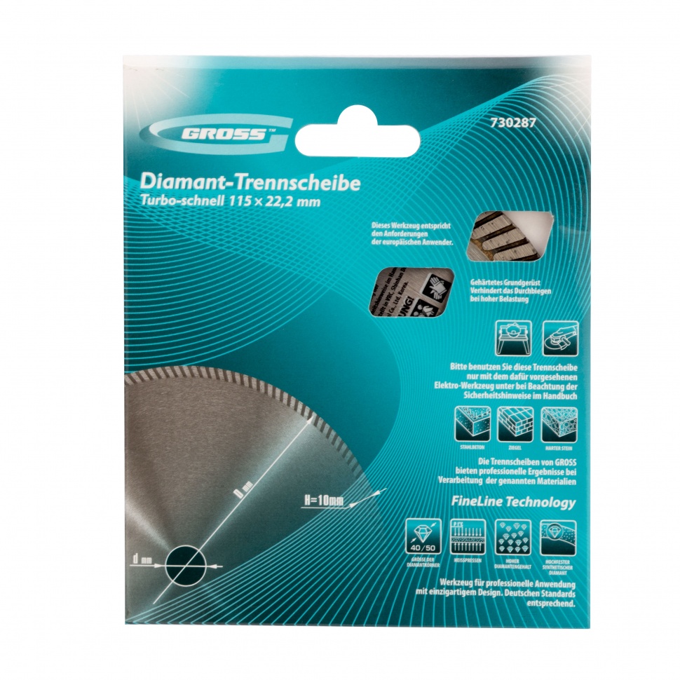 Диск алмазный, 115 х 22.2 мм, турбо, сухая резка Gross (730287)