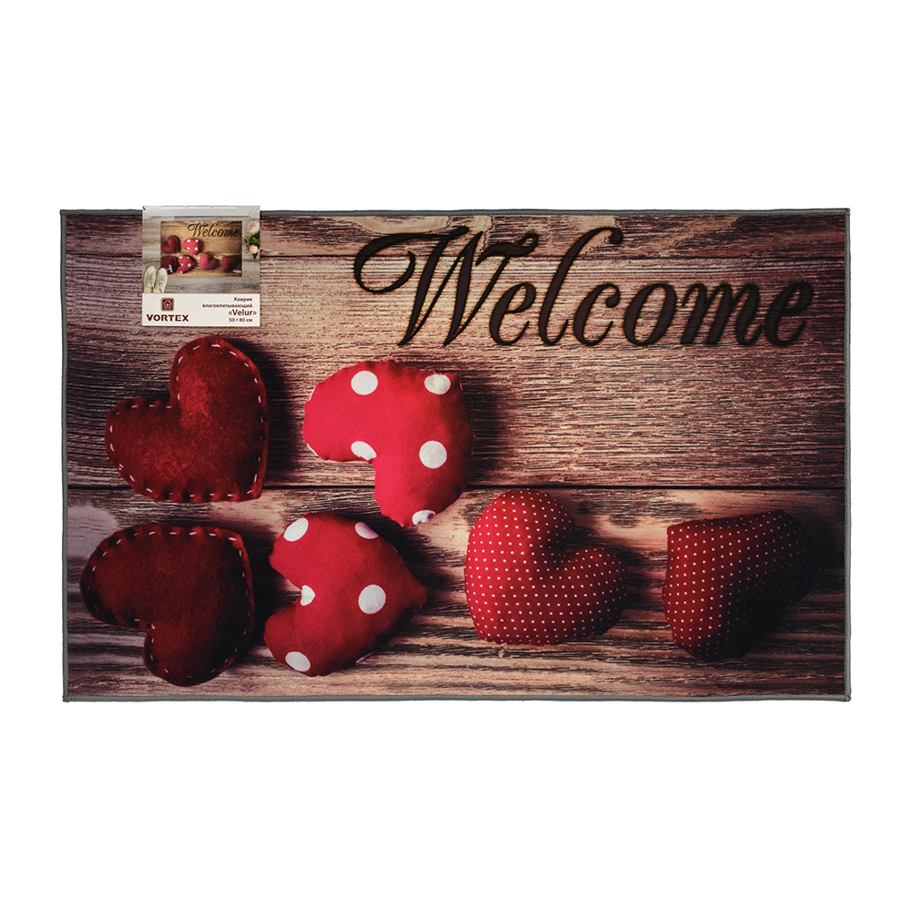 Коврик влаговпитывающий "velur" 50*80 см "welcome", коллаж с сердцами (1/10) "vortex" 24243