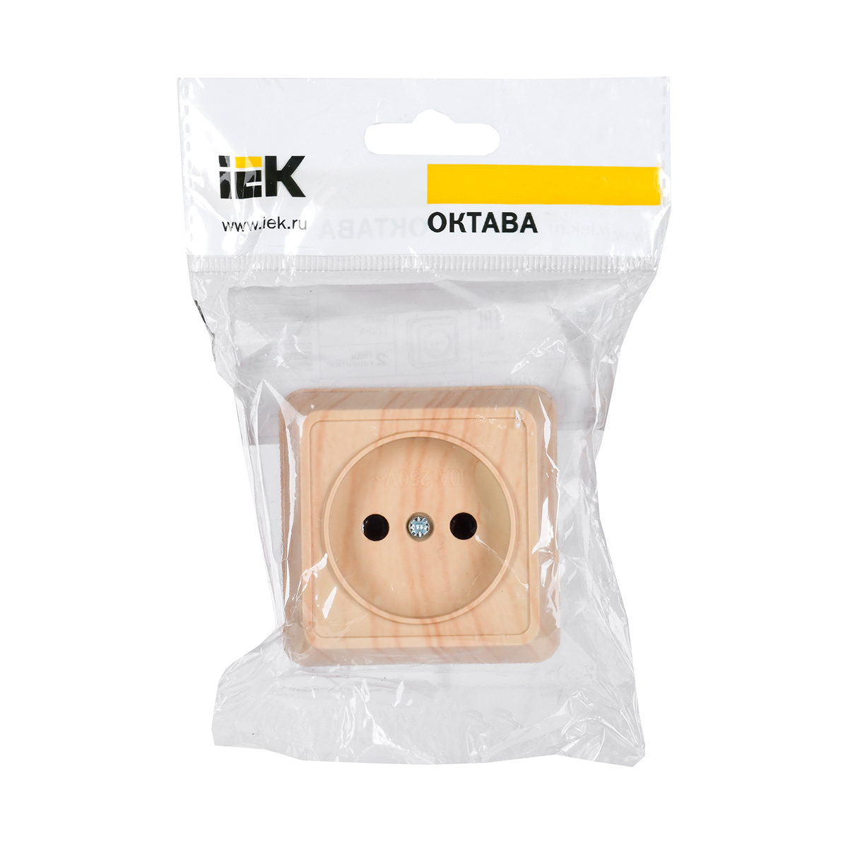 Розетка открыт. уст. "октава" 1 местн. рс20-2-ос, 10а, сосна (1/36/432) "iek"