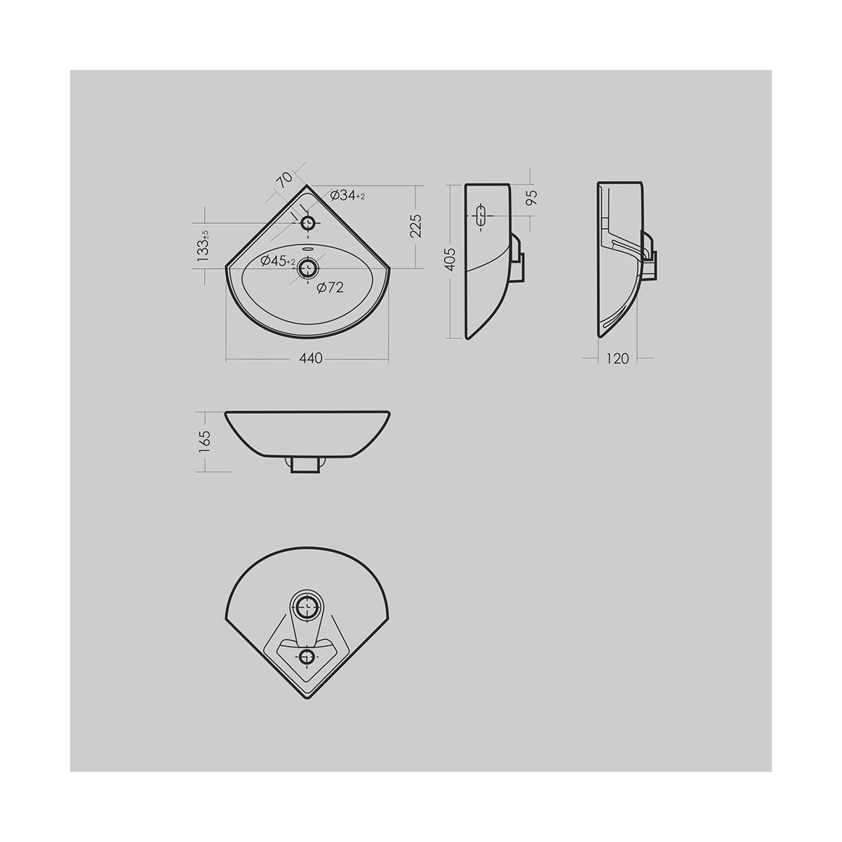 Раковина "веер" уп угловая белая "sanita" wb.cr/veer/23-c/wht.g/s1