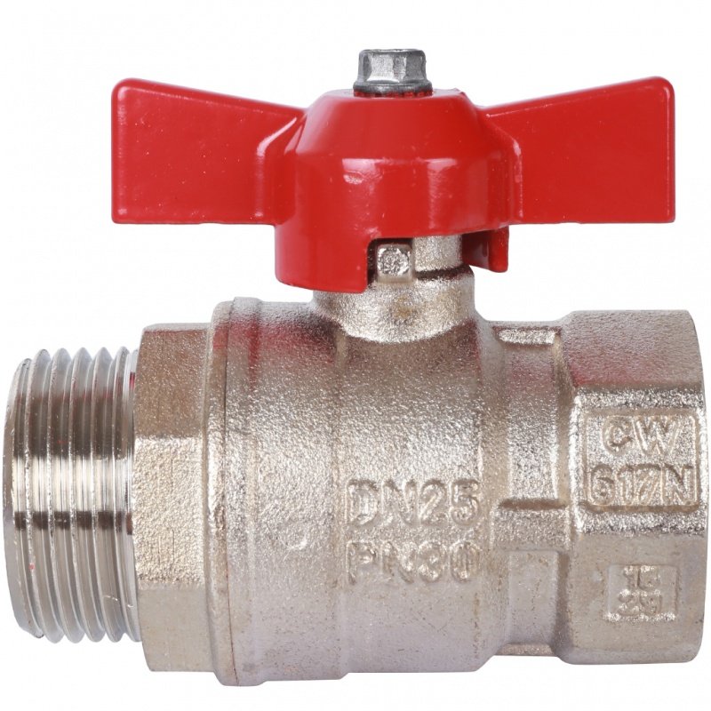 Кран шаровый STOUT ВН 1" стандартный проход, бабочка красная