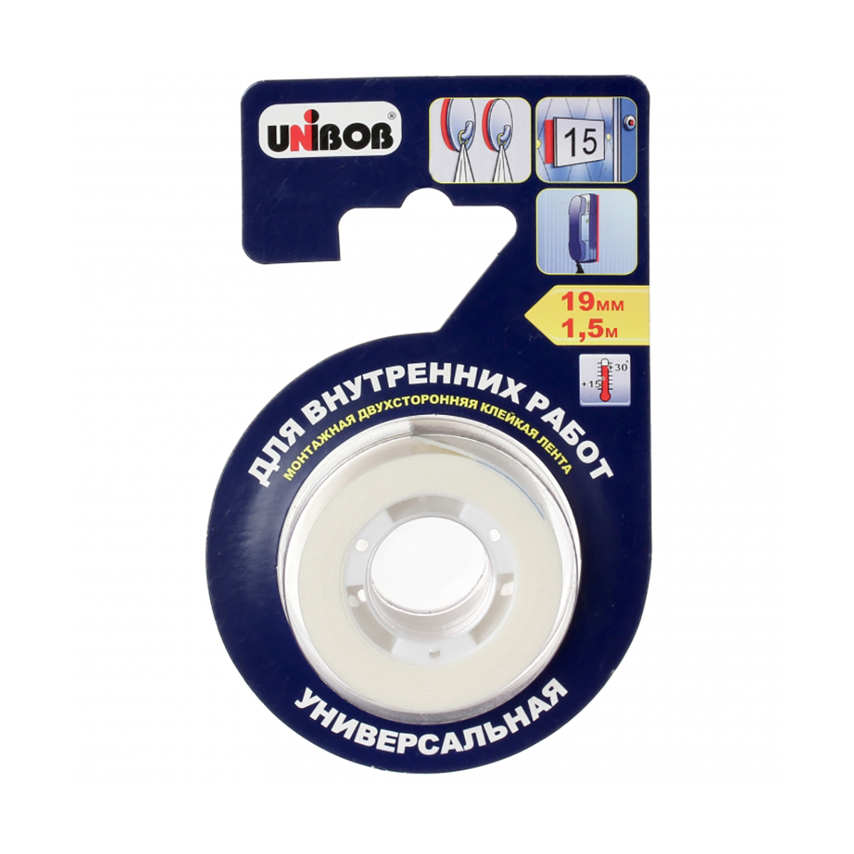 Лента клейкая двусторонняя (вспененная) для внутр. работ 19 мм х 1,5 м (60) "unibob"