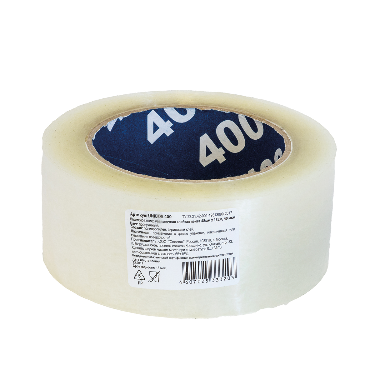 Скотч упаковочный прозрачный 48 мм х 132 м (36) "unibob400"
