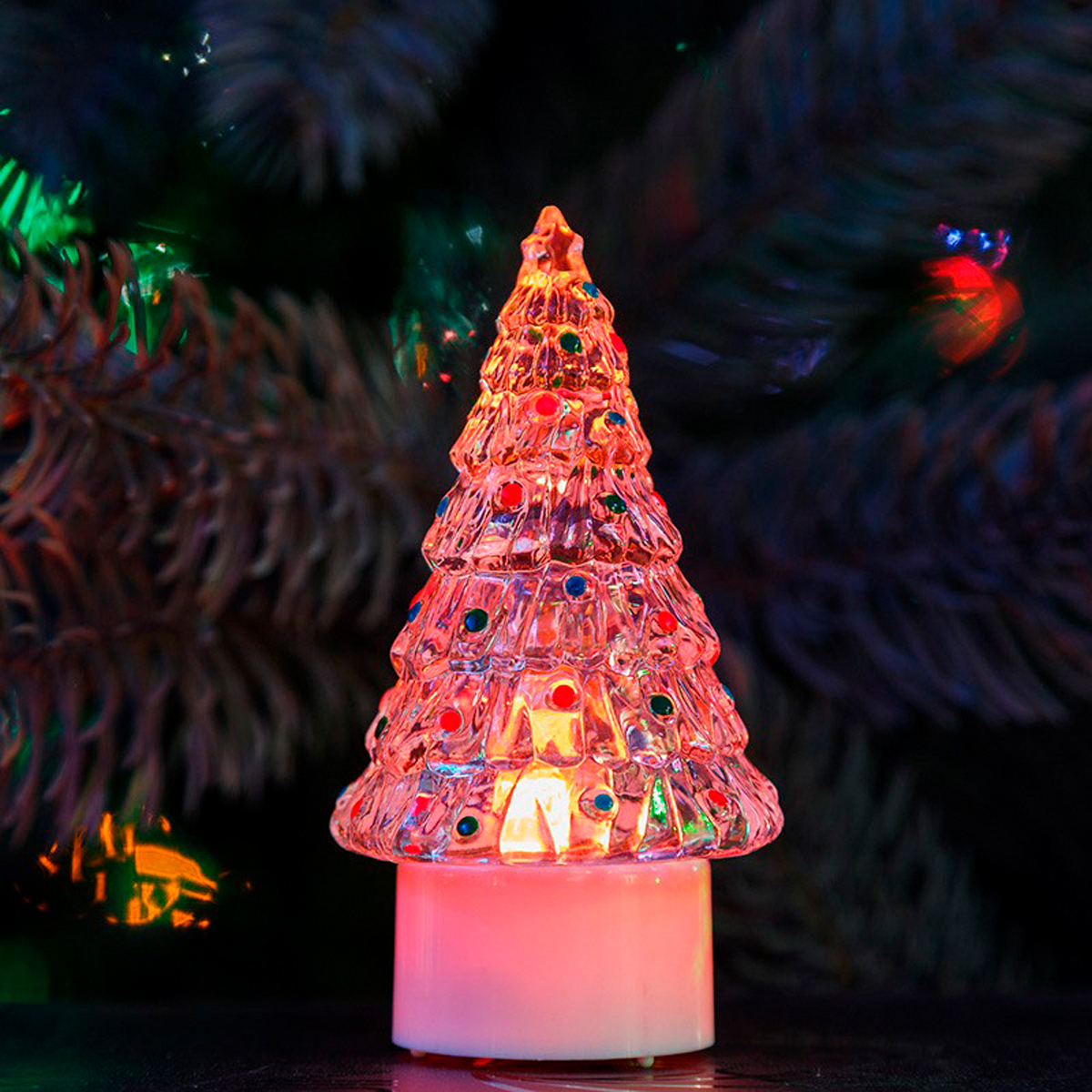 Фигурка светодиод. "елочка средняя" на подставке, разноцв. (1/96) "neon-night" 501-048