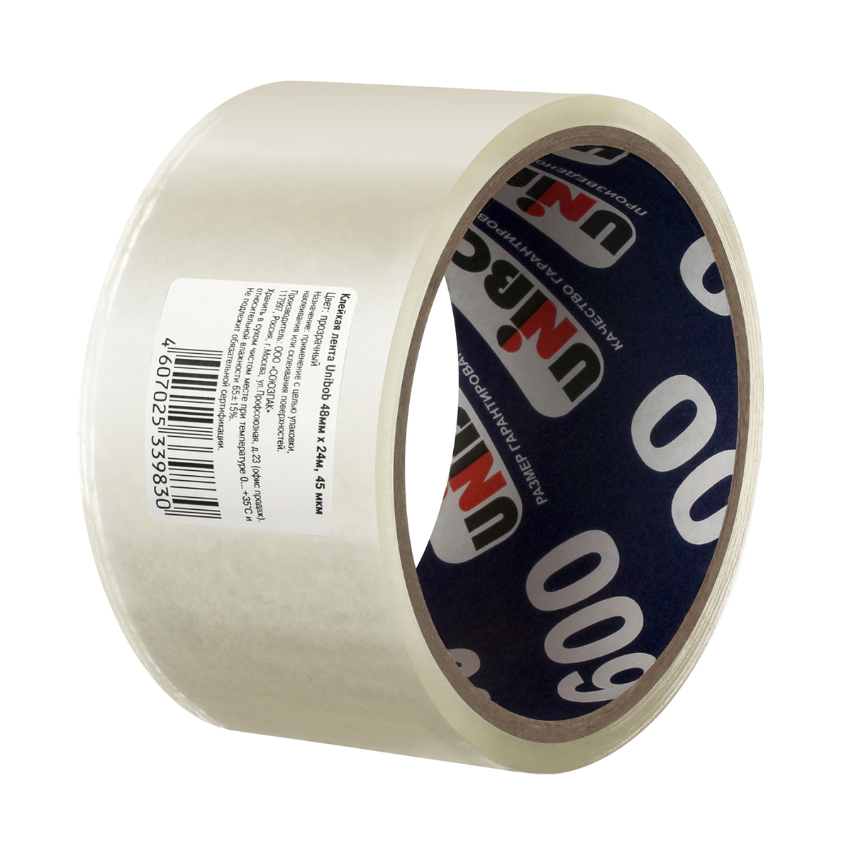 Скотч упаковочный прозрачный 48 мм х 24 м, 45 мкм (72) "unibob"